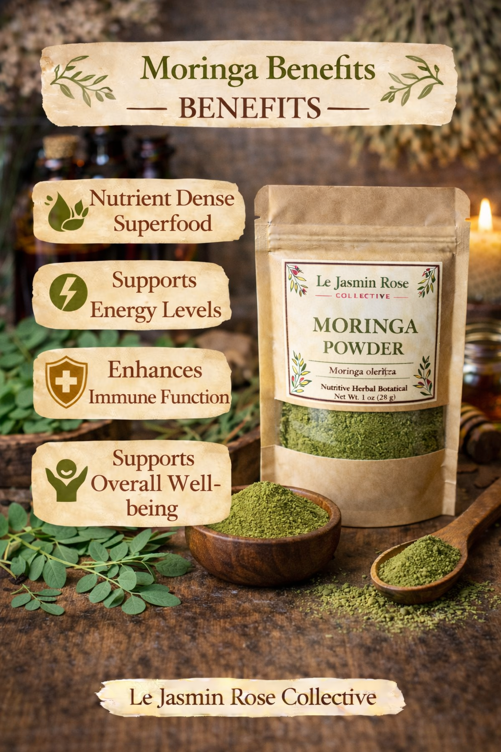 Moringa Powder – Premium Moringa Leaf Powder | Nutrient-Dense Superfood Botanical | 1 oz